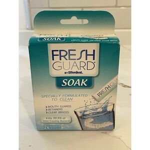 Efferdent Fresh Guard Soak 24 Packets Cleaner Mouth Guard Braces Retainers New